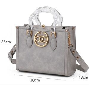 Gold-Accent White Shoulder Bag with Branded Strap